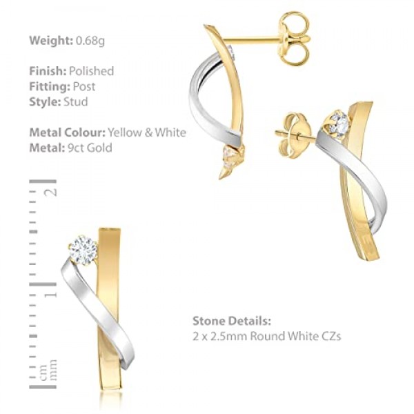 Carissima 골드 여성용 이어 스터드 Cubic 2 Band 375 Bicolor Zirconia transparent round cut - 2.59.0299