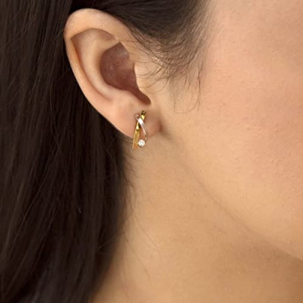 Carissima 골드 여성용 이어 스터드 Cubic 2 Band 375 Bicolor Zirconia transparent round cut - 2.59.0299