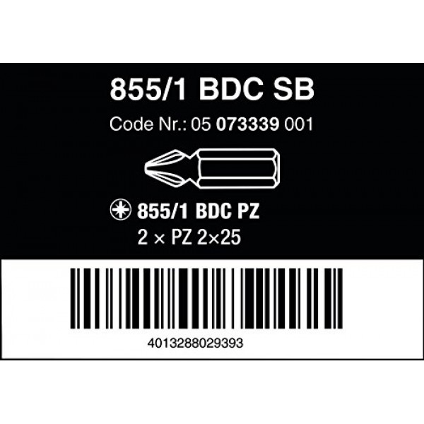WERA 05073339001 855/1 BDC SB 비트, PZ 2 x 25mm, 2개
