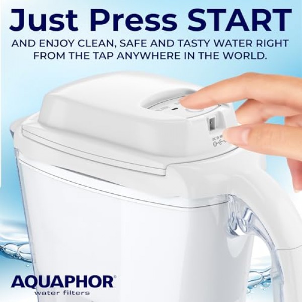 Nakii by Aquaphor 정수 필터 투수, Aqualen 0.1 미크론 여과 기술, 고급 수돗물 여과, BPA 프리 내구성 트라이탄 플렉시 유리, 스마트 필터 경고, 12컵, 필터 카트리지 1개