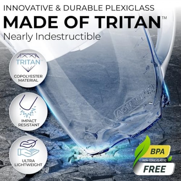 Nakii by Aquaphor 정수 필터 투수, Aqualen 0.1 미크론 여과 기술, 고급 수돗물 여과, BPA 프리 내구성 트라이탄 플렉시 유리, 스마트 필터 경고, 12컵, 필터 카트리지 1개