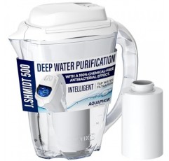 Nakii by Aquaphor 정수 필터 투수, Aqualen 0.1 미크론 여과 기술, 고급 수돗물 여과, BPA 프리 내구성 트라이탄 플렉시 유리, 스마트 필터 경고, 12컵, 필터 카트리지 1개