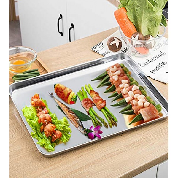 P&P CHEF 초대형 베이킹 시트 및 랙 세트, 스테인레스 스틸 쿠키 시트 베이킹 팬(냉각 랙 포함), 직사각형 19.6''x13.5''x1.2'', 오븐 및 식기세척기 사용 가능 - 하프 사이즈