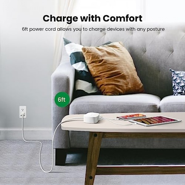 USB 충전 스테이션 - 6피트 연장 코드가 포함된 4 in 1 USB 충전기, Apple iPhone, 삼성, 태블릿, 크루즈 선박, 여행, 가정, 사무실, UL 인증용 USB 멀티포트 충전기