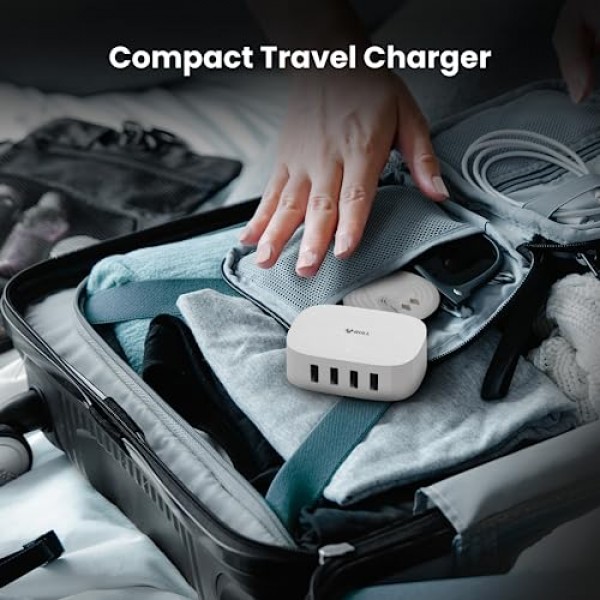 USB 충전 스테이션 - 6피트 연장 코드가 포함된 4 in 1 USB 충전기, Apple iPhone, 삼성, 태블릿, 크루즈 선박, 여행, 가정, 사무실, UL 인증용 USB 멀티포트 충전기