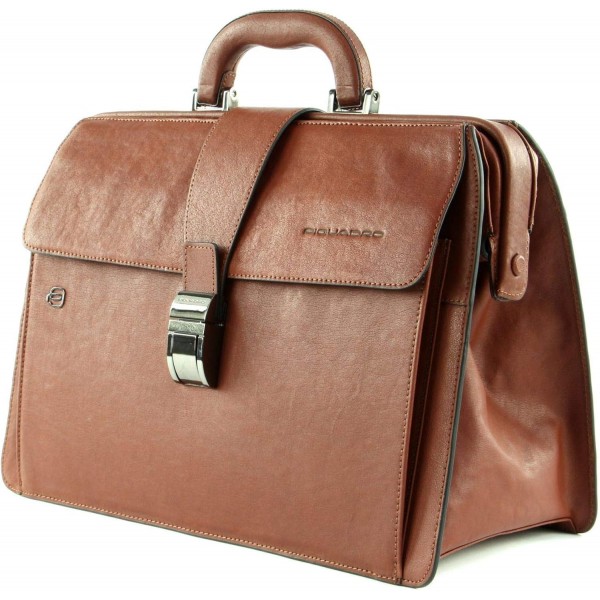 Piquadro 블랙 스퀘어 브리프케이스 가죽 37 cm Cuoio 프리사이즈