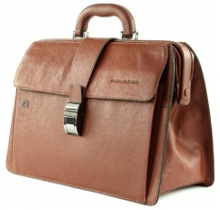 Piquadro 블랙 스퀘어 브리프케이스 가죽 37 cm Cuoio 프리사이즈