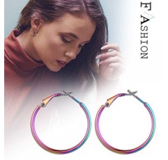 JewelryWe Jewellery 크리올 귀걸이 여성용 스테인레스 고광택 광택 대형 링 귀걸이 여성용 귀 피어싱 여성용 실버 / 골드 / 로즈 골드 / 블랙 / 컬러풀 - 직경: 30 / 40 / 45 mm