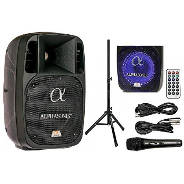 Alphasonik 8 전원 1200W PRO DJ 증폭 시끄러운 스피커 Bluetooth USB SD 카드 AUX MP3 FM 라디오 PA 시스템 LED 링 가라오케 마이크 메인 모니터, 밴드 교회, 파티, 기타 앰프, 홈, 바베
