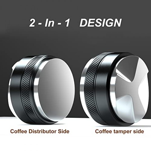 51mm 커피 디스트리뷰터/레벨러, 듀얼 헤드 에스프레소 핸드 탬퍼, 51mm Delonghi Portafilters에 적합, 깊이 조절 가능