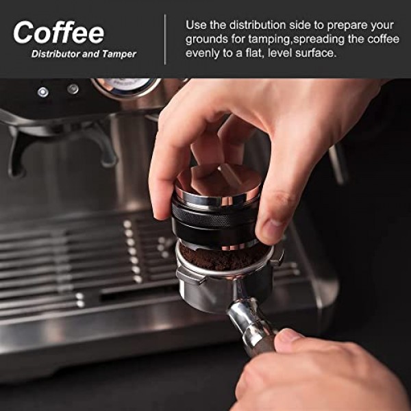 51mm 커피 디스트리뷰터/레벨러, 듀얼 헤드 에스프레소 핸드 탬퍼, 51mm Delonghi Portafilters에 적합, 깊이 조절 가능