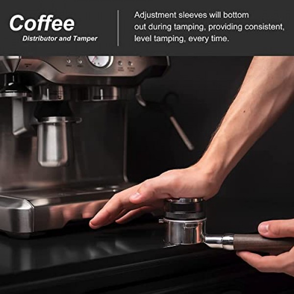51mm 커피 디스트리뷰터/레벨러, 듀얼 헤드 에스프레소 핸드 탬퍼, 51mm Delonghi Portafilters에 적합, 깊이 조절 가능