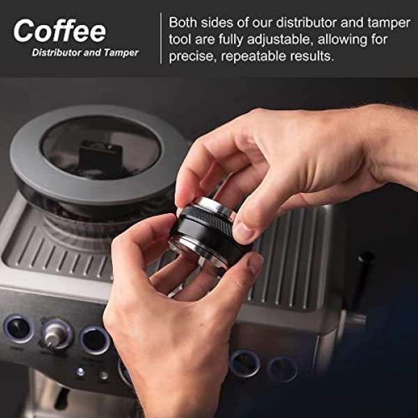 51mm 커피 디스트리뷰터/레벨러, 듀얼 헤드 에스프레소 핸드 탬퍼, 51mm Delonghi Portafilters에 적합, 깊이 조절 가능
