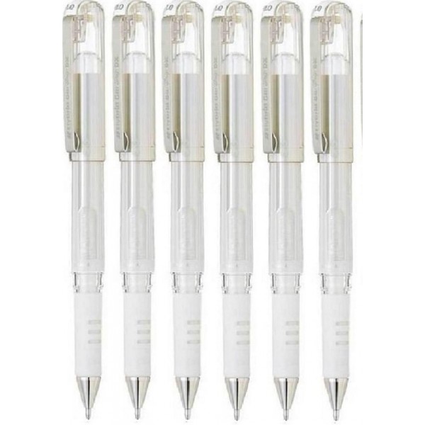 펜텔 화이트 하이브리드 젤 그립 DX 메탈릭 젤 펜 폭 1mm 펜촉 0.5mm 코드 폭 젤 잉크 K230-WO(6개)