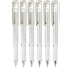 펜텔 화이트 하이브리드 젤 그립 DX 메탈릭 젤 펜 폭 1mm 펜촉 0.5mm 코드 폭 젤 잉크 K230-WO(6개)