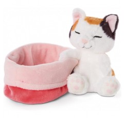 NICI 포근한 장난감 Sleeping Kitties 고양이 12cm, 크림, 레드 핑크 바구니