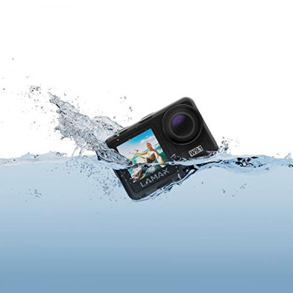 LAMAX W9.1 REAL 4K 60fps 액션 캠(안정화 기능 포함), 수중 카메라, 듀얼 디스플레이 및 21개 액세서리가 포함된 캠코더, Wi-Fi, 슬로우 모션.