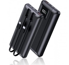 보조 배터리 휴대용 충전기 - 16000mAh 보조 배터리 지원 PD 30W 및 QC4.0 고속 충전기(내장형 2 출력 케이블, iPhone 및 Android 휴대폰 및 대부분의 전자 장치용 LED 디스플레이 