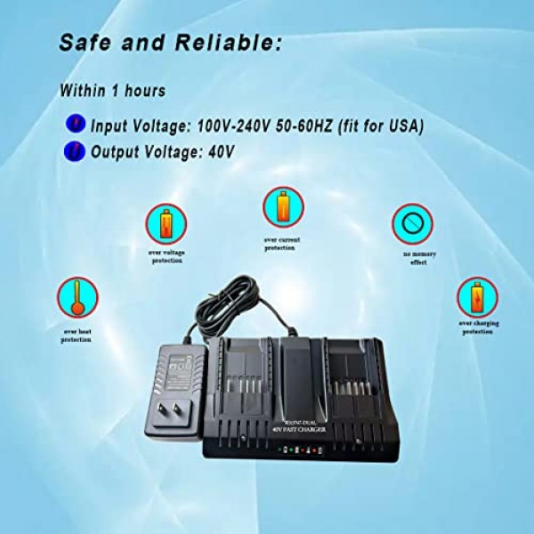 ANOPIW WA3747 듀얼 고속 충전기 Worx WA3747 40V 휴대용 충전기 교체 Worx 40V 배터리 WA3580 WG180 WG280 WG380 WG580 리튬 배터리와 호환…