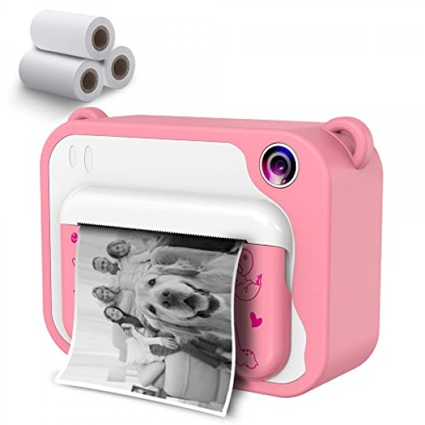 어린이를 위한 USHINING 카메라 즉석 인쇄, 12MP 즉석 어린이 카메라 잉크 프리 인쇄 디지털 카메라(32GB SD 카드, 컬러 펜, 인쇄 용지 포함) 3-12세 어린이용 크리스마스 생일
