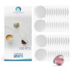 재사용 가능한 Nespresso VertuoLine 캡슐과 호환되는 100개 내구성 있는 호일 뚜껑, 리필 가능한 Vertuo 포드에 적합한 62mm 캡, 높은 강성