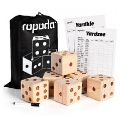 ropoda 거대한 나무 마당 주사위, 야외 게임 거대한 주사위 세트 마당 게임 3.5 - 주사위 6개, 점수판 및 캔버스 휴대용 가방 포함 - 멋진 뒷마당 및 잔디 게임