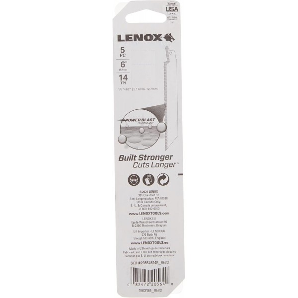 Lenox 20564 Saber 톱날(14-TPI 포함) 150mm x 20mm x 0.9mm
