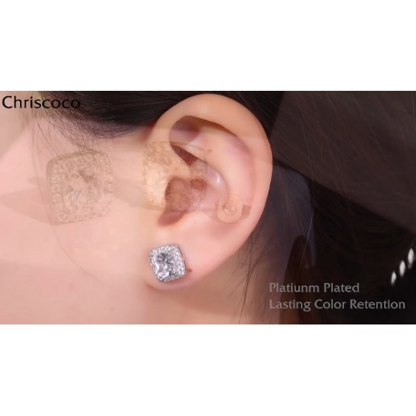Chriscoco 여성용 실버 스터드 귀걸이 남성용 Boucles d' oreilles 지르콘 큐비크 En Argent 스털링 925 저자 극성 큐빅 지르코니아 실버 다이아몬드 헤일로 스터드 귀걸이 여성용
