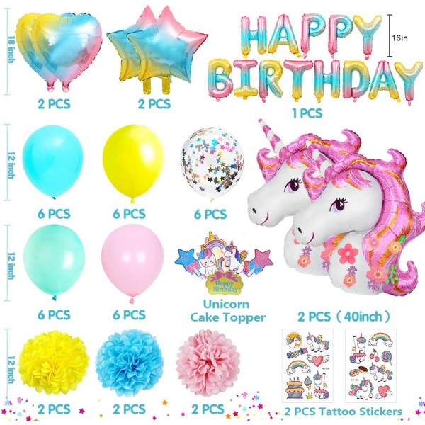 유니콘 생일 장식, 소녀를위한 유니콘 파티 장식, 3D 유니콘 풍선 생일 축하 배너 라텍스 색종이 풍선 케이크 토퍼 호일 풍선 1st 2nd 3rd 5th 6th Girls Baby Birthday