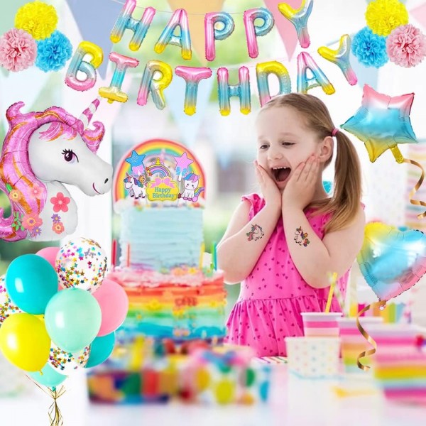 유니콘 생일 장식, 소녀를위한 유니콘 파티 장식, 3D 유니콘 풍선 생일 축하 배너 라텍스 색종이 풍선 케이크 토퍼 호일 풍선 1st 2nd 3rd 5th 6th Girls Baby Birthday