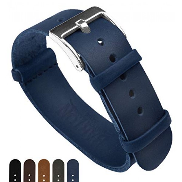 BARTON 가죽 NATO® 스타일 시계 스트랩 - 색상, 길이 및 너비 선택 - 18mm, 20mm, 22mm, 24mm 밴드