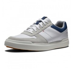 FootJoy 남성용 컨투어 캐주얼 골프화, 화이트/네이비, 8.5