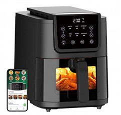 CHEFREE AFW01 핫 에어 프라이어, 4-6인분용 5L 제품군 형식, 보기 창 서랍, 6-in-1 멀티쿠커, 최대 200°C, 로스팅, 그릴링, 베이킹, 토스트, 튀김, 오일 프리, 1500W, 55dB, 블랙