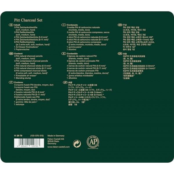파버카스텔 피트 112978 금속 케이스 숯 세트, 24개(1팩), 다양한 색상
