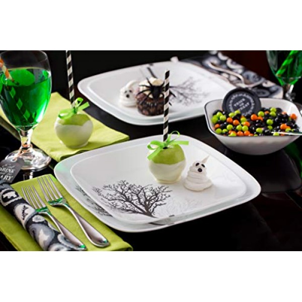 Corelle Vitrelle 6개 식기 세트용 18피스 서비스, 삼중 유리 및 칩 방지, 경량 사각 접시 및 그릇 세트, 목재 섀도우