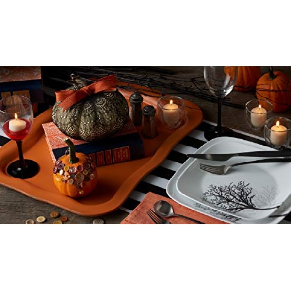 Corelle Vitrelle 6개 식기 세트용 18피스 서비스, 삼중 유리 및 칩 방지, 경량 사각 접시 및 그릇 세트, 목재 섀도우