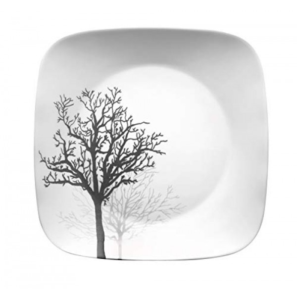 Corelle Vitrelle 6개 식기 세트용 18피스 서비스, 삼중 유리 및 칩 방지, 경량 사각 접시 및 그릇 세트, 목재 섀도우