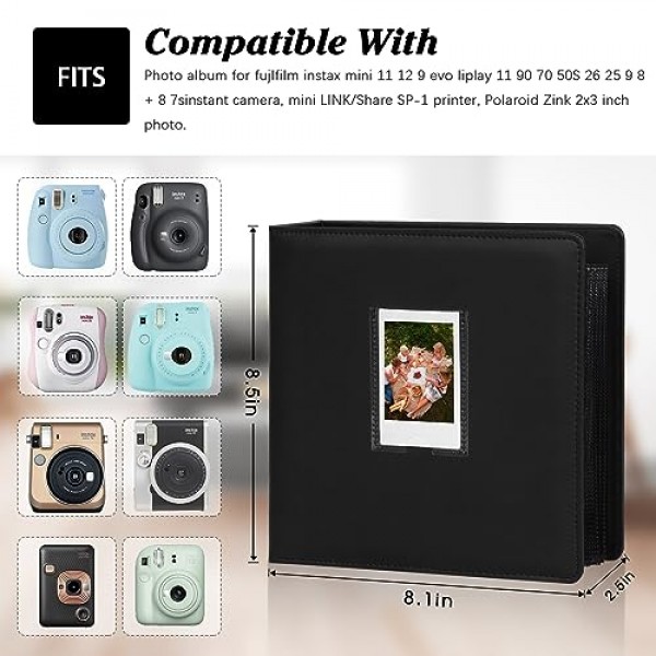 Fujifilm Instax Mini 카메라용 360 포켓 사진 앨범 Fujifilm Instax Mini 11 12 9 40 Evo Liplay 8 7+ 즉석 카메라(검은색)