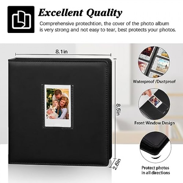 Fujifilm Instax Mini 카메라용 360 포켓 사진 앨범 Fujifilm Instax Mini 11 12 9 40 Evo Liplay 8 7+ 즉석 카메라(검은색)