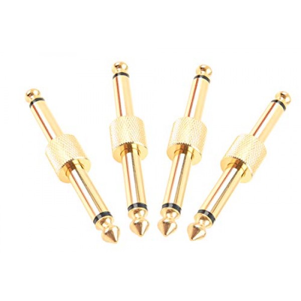 Devinal Professional 기타 페달 커플러, 1/4인치 TS 기타 이펙트 페달-페달 커넥터 스트레이트 타입, 골드 심기(4팩)