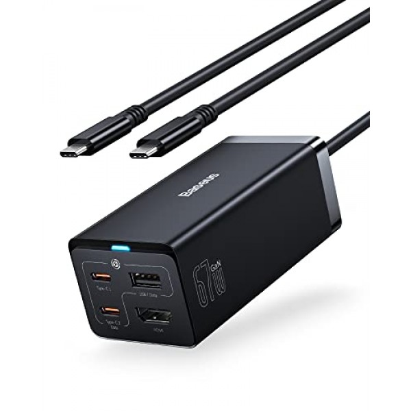 Baseus USB C 충전기 67W 및 허브 4-in-1 충전 스테이션 - iPhone 15 Pro Max, MacBook, Nintendo Switch, Steam Deck(100W USB4.0 케이블 포함)용 고속 충전 및 데이터 전송 도킹 스테이션