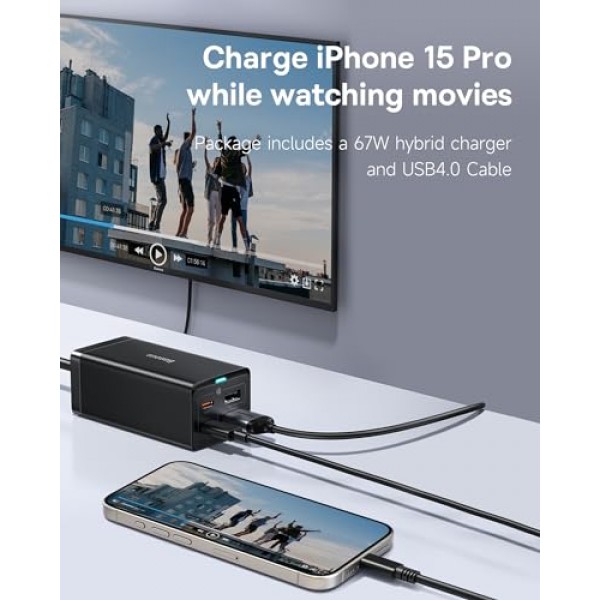 Baseus USB C 충전기 67W 및 허브 4-in-1 충전 스테이션 - iPhone 15 Pro Max, MacBook, Nintendo Switch, Steam Deck(100W USB4.0 케이블 포함)용 고속 충전 및 데이터 전송 도킹 스테이션