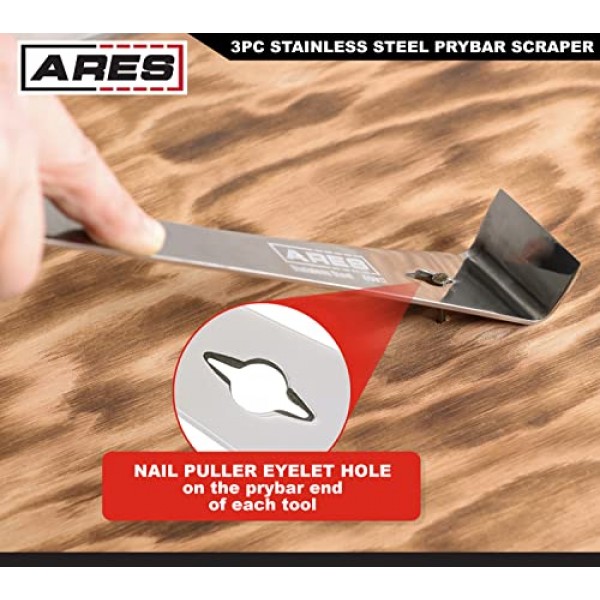 ARES 46019-3피스 스테인레스 스틸 프라이바 스크레이퍼 세트 - 매우 날카로운 스크레이퍼로 강철, 알루미늄 등에서 잔류물 제거 - 프라이바 엔드로 추가 활용 제공 - 네