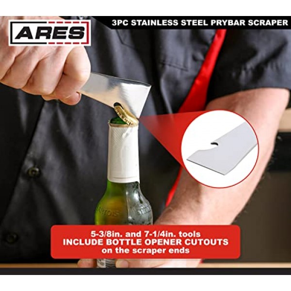ARES 46019-3피스 스테인레스 스틸 프라이바 스크레이퍼 세트 - 매우 날카로운 스크레이퍼로 강철, 알루미늄 등에서 잔류물 제거 - 프라이바 엔드로 추가 활용 제공 - 네
