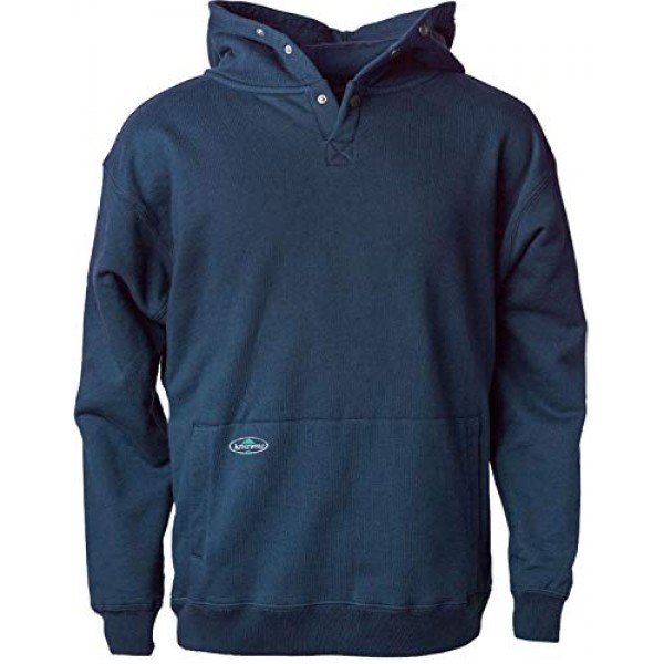 Arborwear 남성용 두 배 두꺼운 후드 풀오버 스웨트 셔츠 - 스냅 넥 칼라와 핸드워머 파우치가 있는 헤비급 후드티