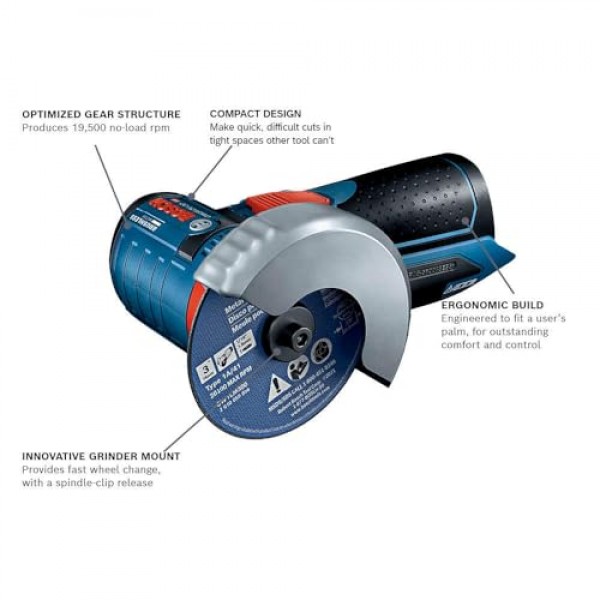 BOSCH GWS12V-30N 12V 최대 브러시리스 3인치 앵글 그라인더(기본 공구), 파란색