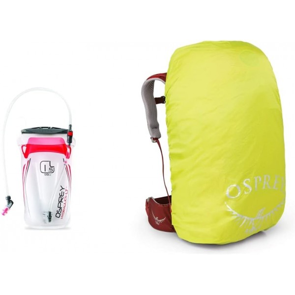 Osprey Hydraulics 2.5L 수화 저장통 - 10-20L 팩용 빨간색 및 초경량 고비스 레인커버(XS)