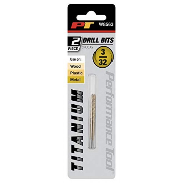 Performance Tool W8563 3/32인치 티타늄 드릴 비트, 2개 세트 - 목재, 금속, 플라스틱 및 유리섬유용 고속 강철 드릴 비트