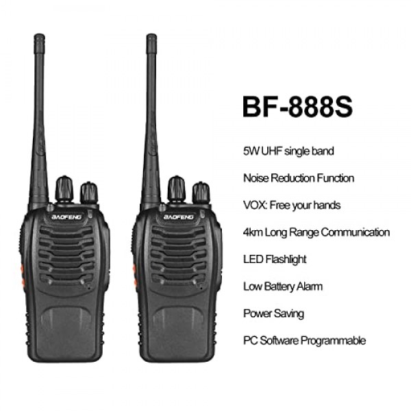 BAOFENG BF-888S 라디오 핸드헬드 양방향 라디오 UHF 성인용 휴대용 워키토키, 하이킹 자전거 캠핑(2팩)