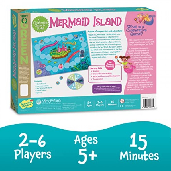 Peaceable Kingdom Mermaid Island Award 수상 협동 보드 게임 2~6세 어린이 5세 이상 한정판